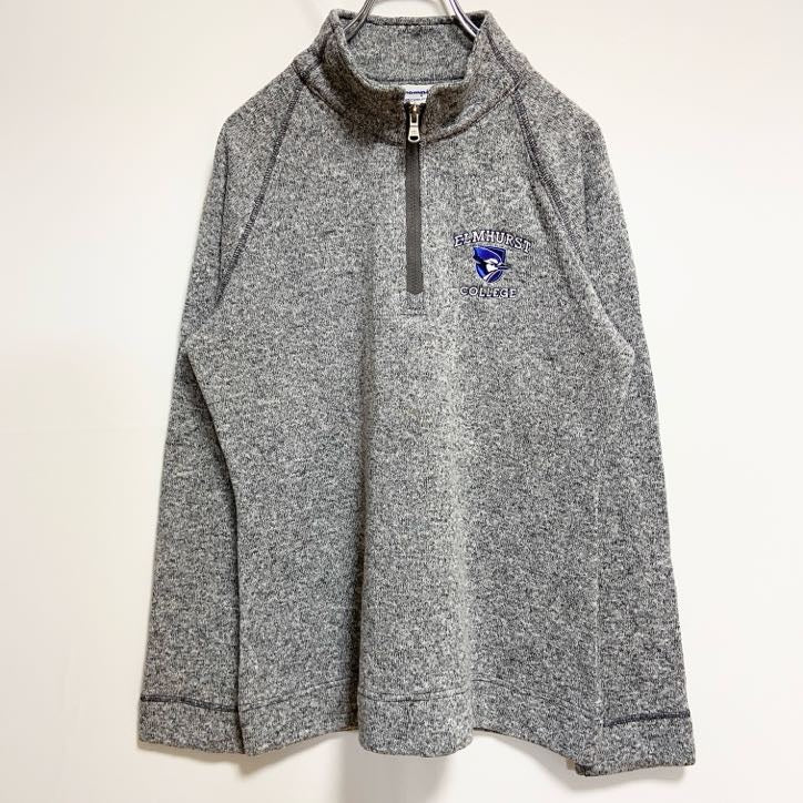 Champion　長袖カレッジハーフジップ刺繍スウェット　トレーナー　エルムハースト大学　グレー　灰色　Lサイズ　古着