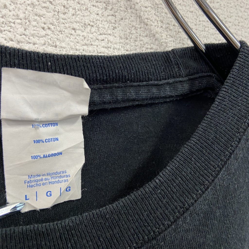 PORT&COMPANY　半袖プリントTシャツ　3連プリント　両面プリント　黒　ブラック　Lサイズ　古着