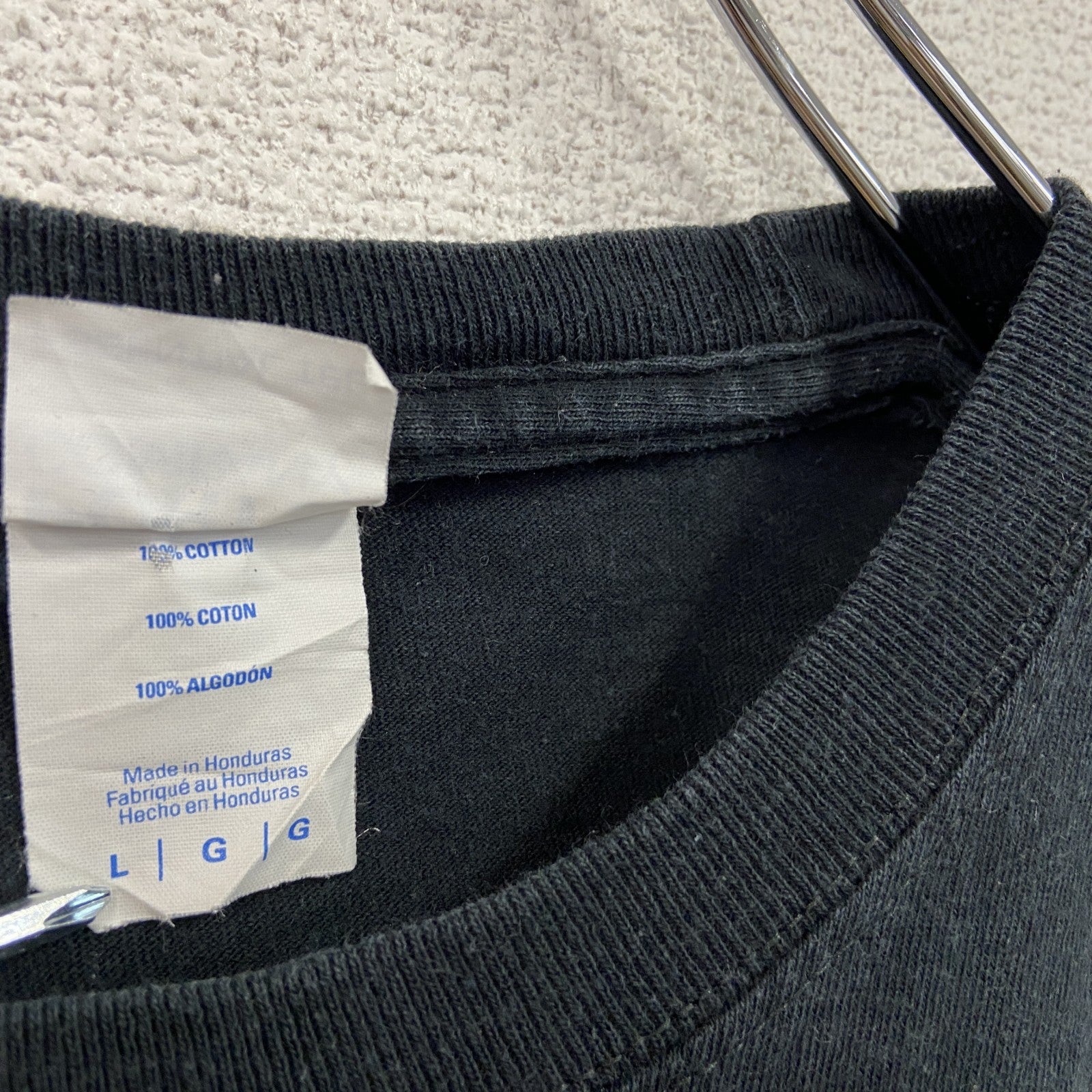 PORT&COMPANY　半袖プリントTシャツ　3連プリント　両面プリント　黒　ブラック　Lサイズ　古着