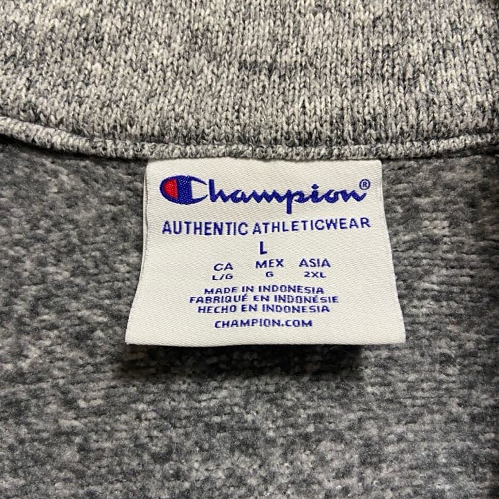 Champion　長袖カレッジハーフジップ刺繍スウェット　トレーナー　エルムハースト大学　グレー　灰色　Lサイズ　古着