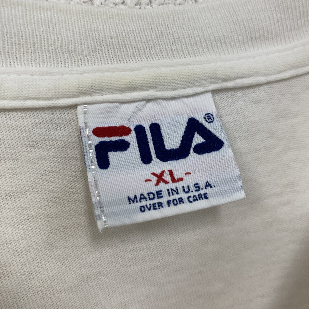 90s　FILA　フィラ　半袖プリントTシャツ　ヴィンテージ　シングルステッチ　白　ホワイト　XLサイズ　古着