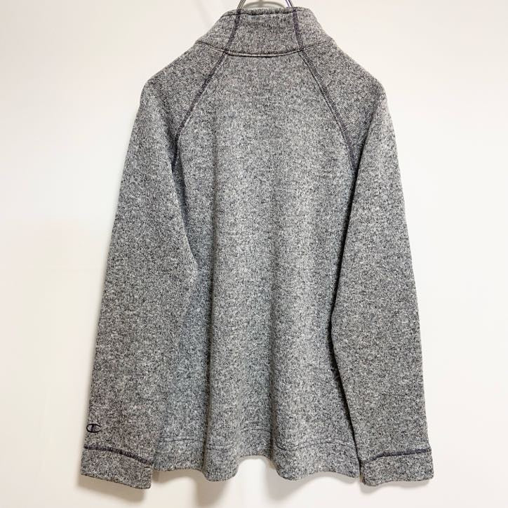 Champion　長袖カレッジハーフジップ刺繍スウェット　トレーナー　エルムハースト大学　グレー　灰色　Lサイズ　古着