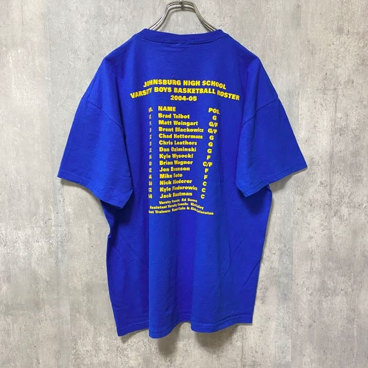 バスケ　半袖プリントTシャツ　バックプリント　青　ブルー　レトロ　デザイン　個性的　クルーネック　オーバーサイズ　古着