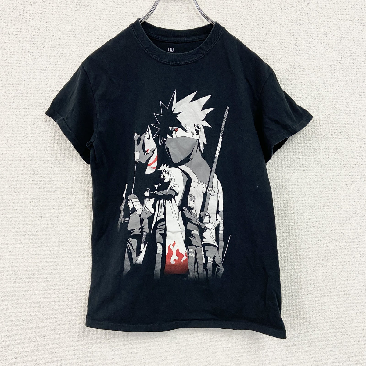 NARUTO　ナルト疾風　半袖アニメプリントTシャツ　週刊少年ジャンプ　木ノ葉隠れの里　黒　ブラック　Sサイズ　古着
