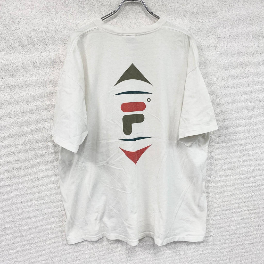 90s　FILA　フィラ　半袖プリントTシャツ　ヴィンテージ　シングルステッチ　白　ホワイト　XLサイズ　古着