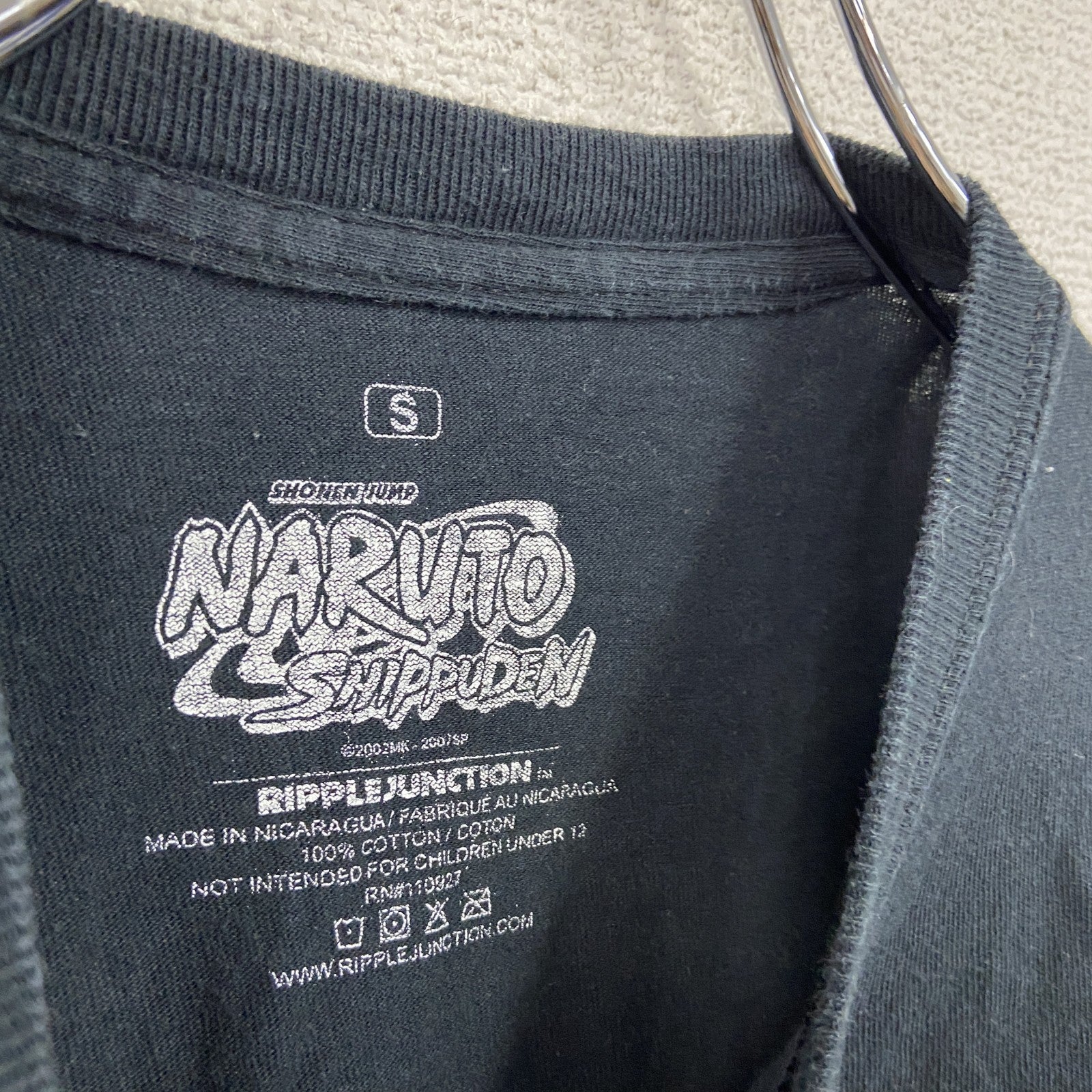 NARUTO　ナルト疾風　半袖アニメプリントTシャツ　週刊少年ジャンプ　木ノ葉隠れの里　黒　ブラック　Sサイズ　古着