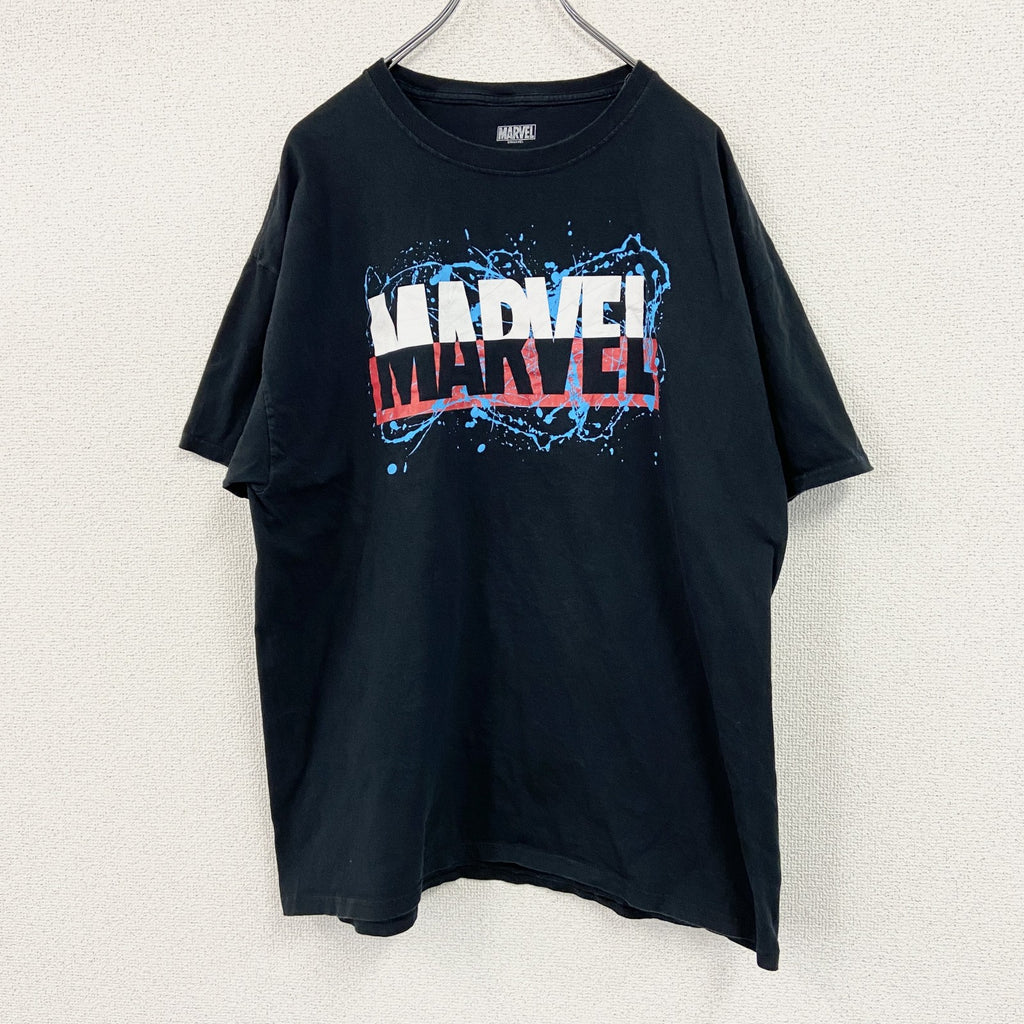 MARVEL　マーベル　半袖プリントTシャツ　デカロゴ　ペンキプリント　黒　ブラック　XLサイズ　古着