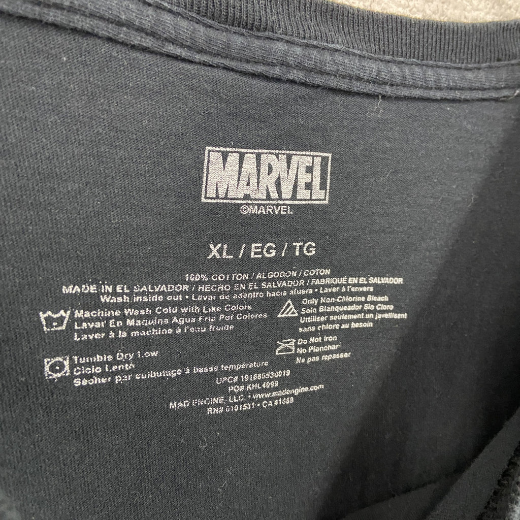 MARVEL　マーベル　半袖プリントTシャツ　デカロゴ　ペンキプリント　黒　ブラック　XLサイズ　古着