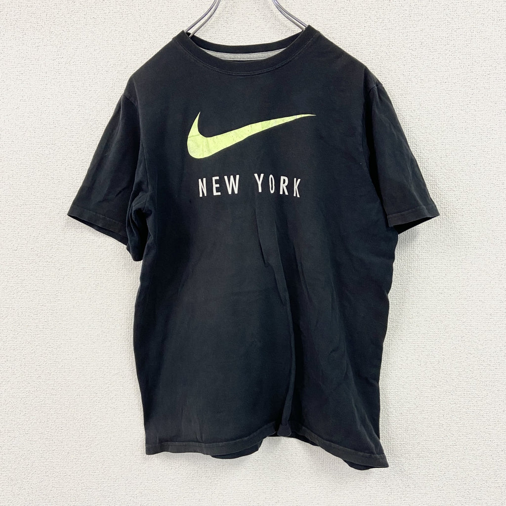NIKE　ナイキ　半袖プリントTシャツ　NEW YORK　スウッシュ　デカロゴ　黒　ブラック　XLサイズ　古着