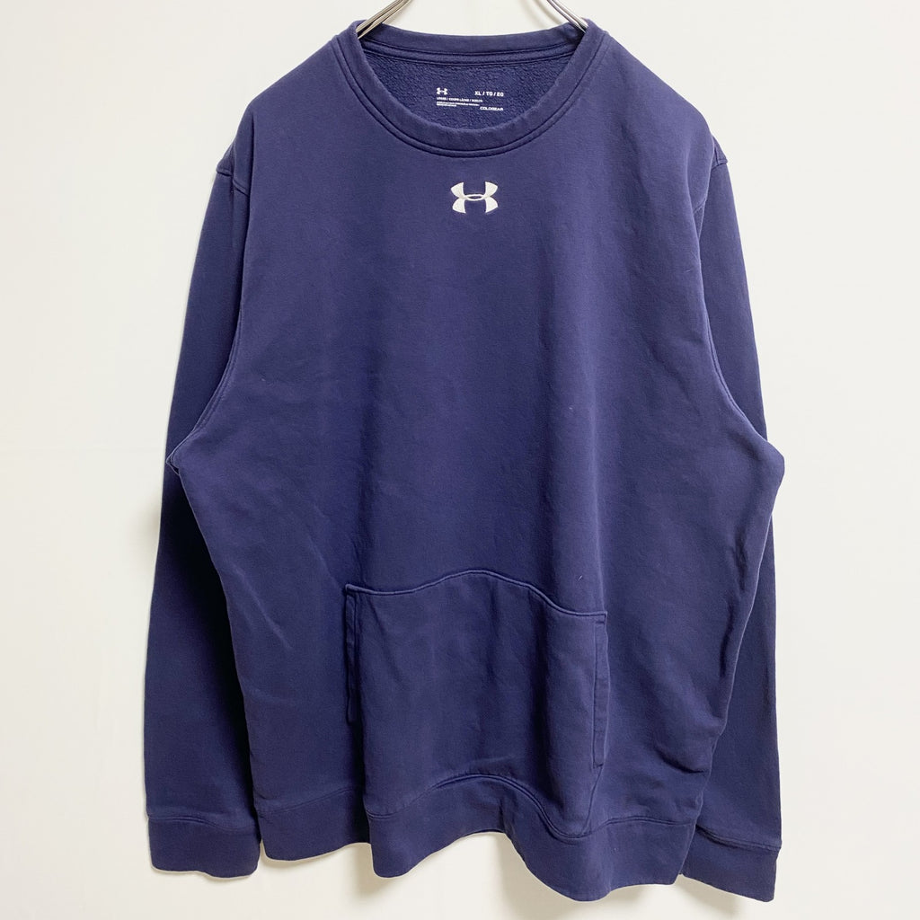 アンダーアーマー UNDER ARMOUR 　長袖ワンポイントロゴ刺繍スウェット　トレーナー　ネイビー　紺　XLサイズ　古着