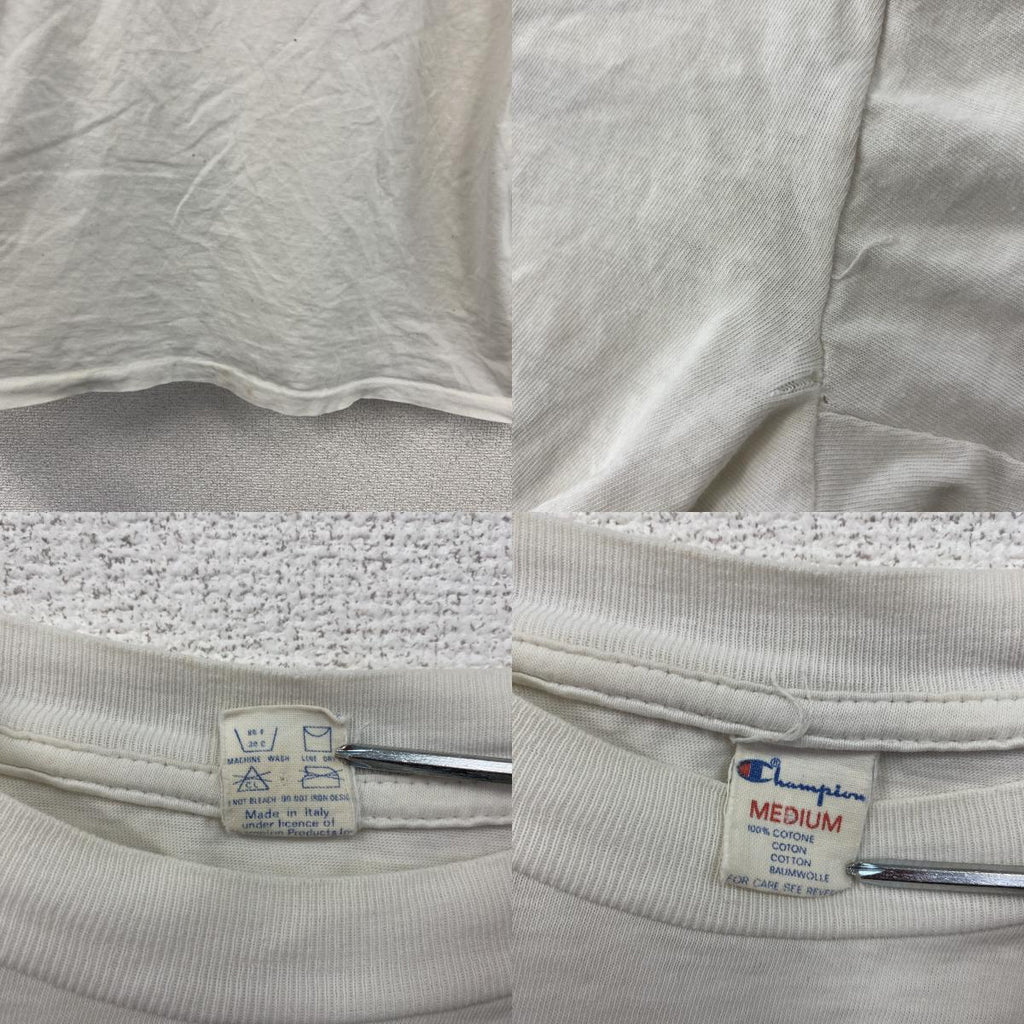 80s～　Champion　チャンピオン　半袖プリントTシャツ　トリコタグ　ユーロ　白　ホワイト　Mサイズ　　ヴィンテージ　古着