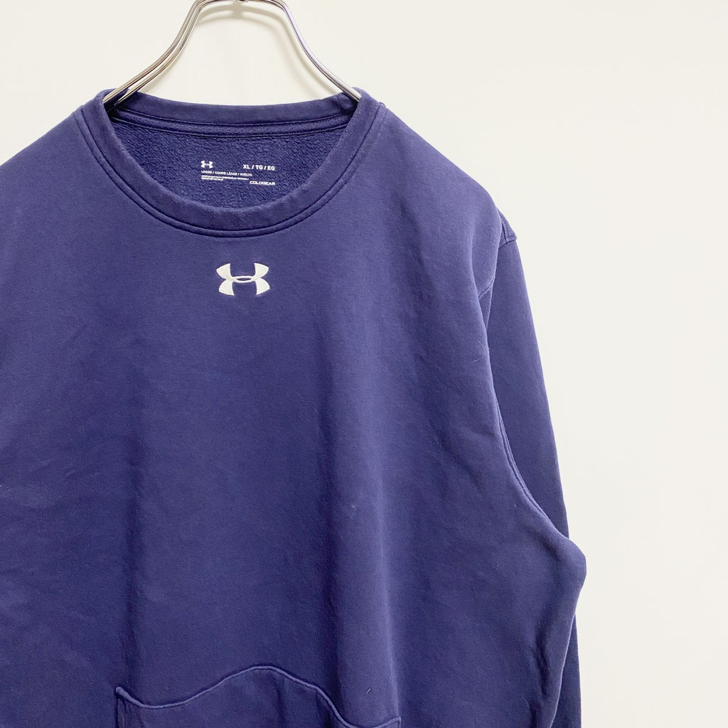 アンダーアーマー UNDER ARMOUR 　長袖ワンポイントロゴ刺繍スウェット　トレーナー　ネイビー　紺　XLサイズ　古着