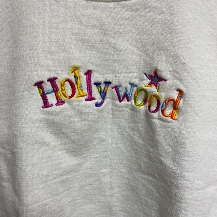 古着 used　90s　HRLA　長袖ロゴ刺繍スウェット　トレーナー　クルーネック　Hollywood　白　ヴィンテージ　Sサイズ