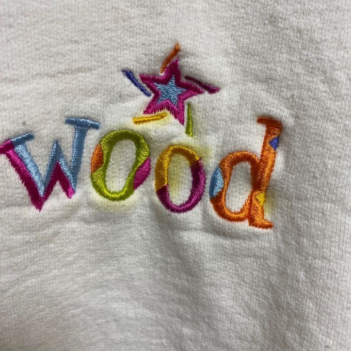 90s　HRLA　スウェット/トレーナー　刺繍ロゴ　ハリウッド　星　クルーネック　ヴィンテージ　白　ホワイト　Sサイズ　古着