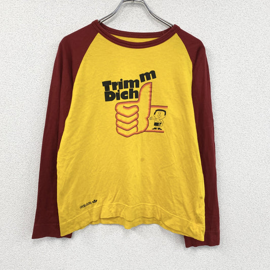 adidas　アディダス　Trimm Dich　長袖プリントTシャツ/ロンT　ラグランスリーブ　ボルドー　イエロー　Lサイズ