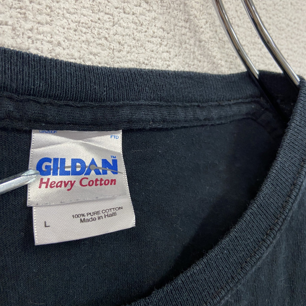 GILDAN　ギルダン　半袖プリントTシャツ　アーチプリント　両面プリント　黒　ブラック　Lサイズ カットソー メンズ コットン 古着