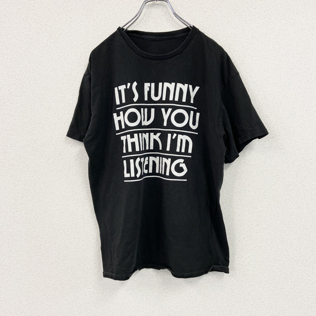 半袖プリントTシャツ　メッセージT　4連プリント　英字プリント　黒　ブラック　古着