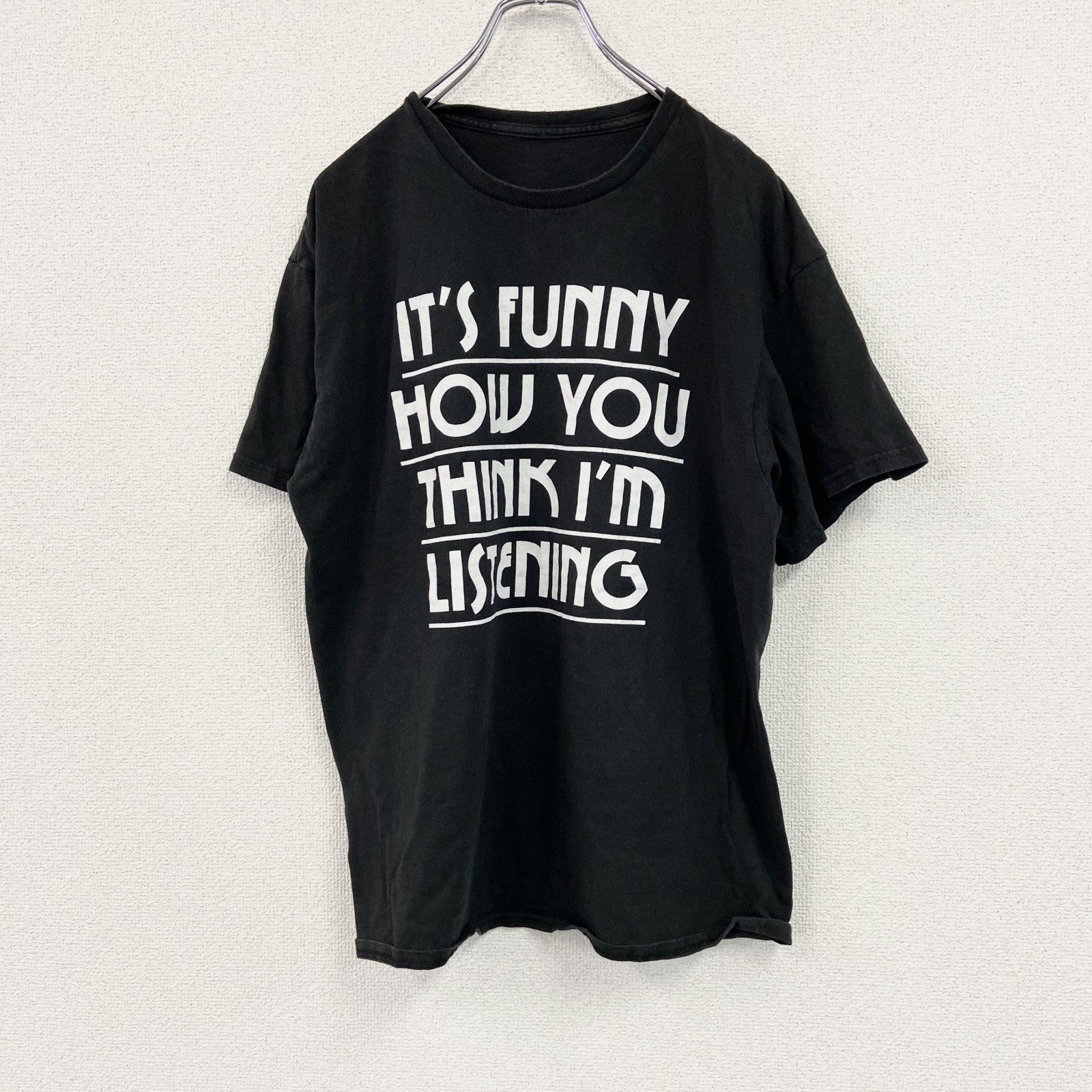 半袖プリントTシャツ　メッセージT　4連プリント　英字プリント　黒　ブラック　古着