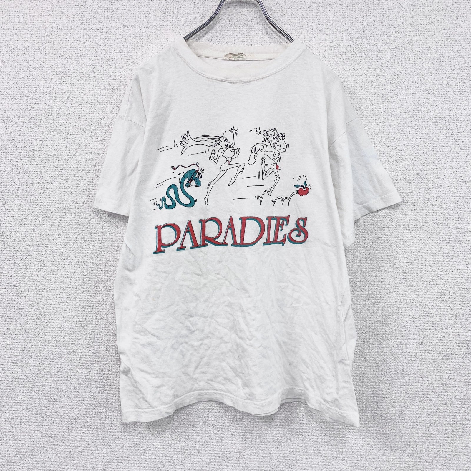 古着 used　90s　PARADIES　半袖プリントTシャツ　エロT　ヴィンテージ　白　ホワイト　