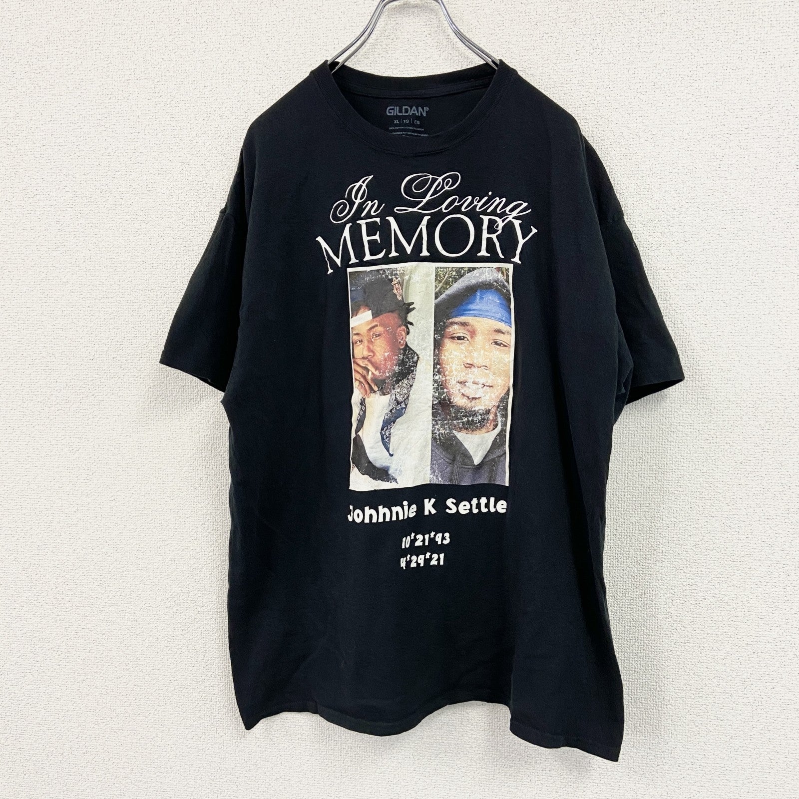 GILDAN　ギルダン　半袖プリントTシャツ　人物T　誰やねん　黒　ブラック　XLサイズ　古着
