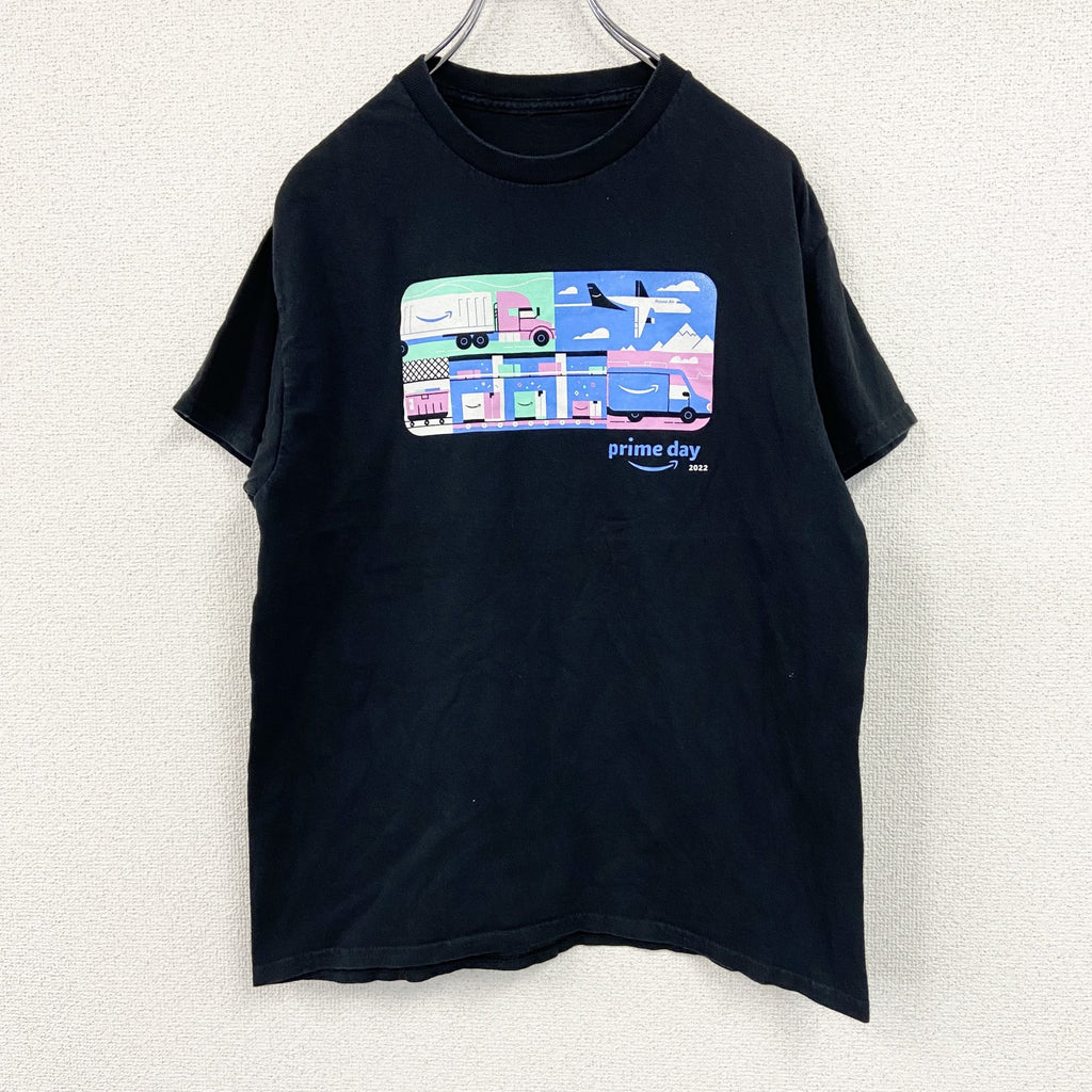 Amazon　アマゾン　半袖プリントTシャツ　prime day　企業ロゴ　黒　ブラック　古着