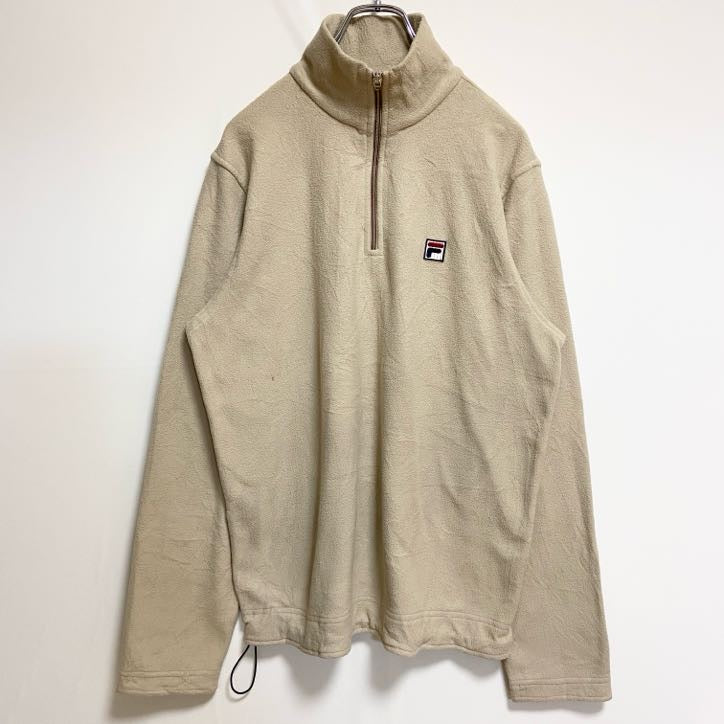 FILA　フィラ　ハーフジップフリースジャケット/ボアジャケット　ワンポイント　刺繍ロゴ　アイボリー　Mサイズ　古着