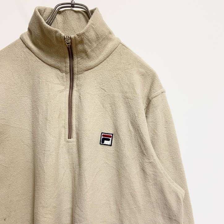 FILA　フィラ　ハーフジップフリースジャケット/ボアジャケット　ワンポイント　刺繍ロゴ　アイボリー　Mサイズ　古着