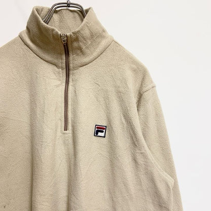 古着 used　FILA　フィラ　長袖ハーフジップフリースジャケット　ワンポイント刺繍　ハイネック　アイボリー　秋冬服　Mサイズ
