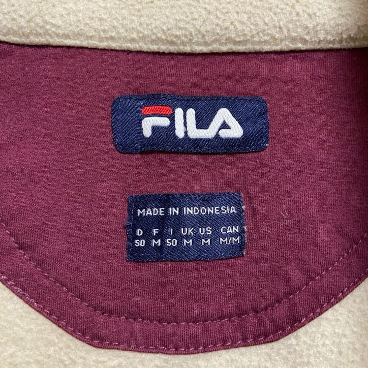 FILA　フィラ　ハーフジップフリースジャケット/ボアジャケット　ワンポイント　刺繍ロゴ　アイボリー　Mサイズ　古着