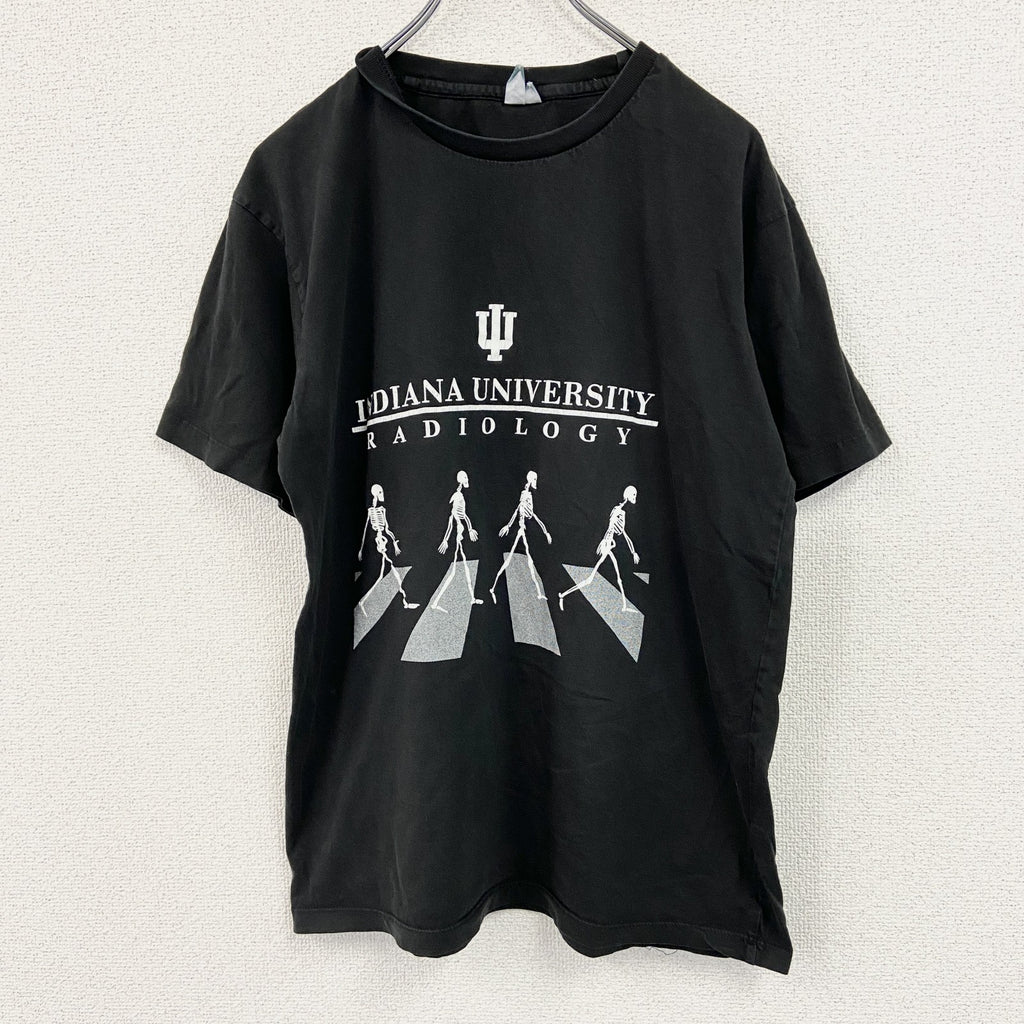 district　半袖カレッジプリントTシャツ　パロディT　アビイ・ロード　インディアナ大学　黒　ブラック　Sサイズ　古着