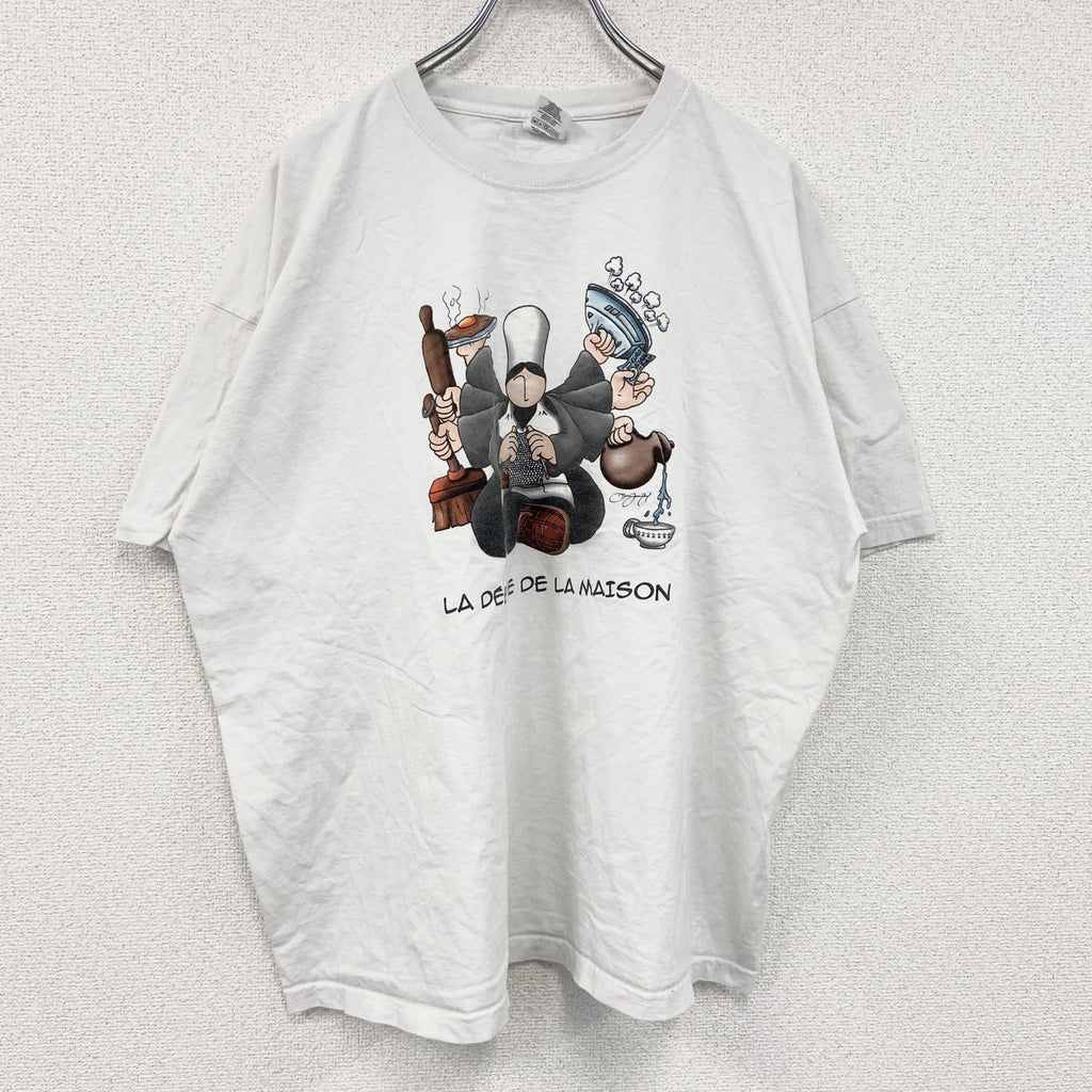 Mam'Goudig　マム・グディグ　半袖プリントキャラクターTシャツ　多機能な家庭の女神　コワフ　白　ホワイト　2XLサイズ　古着