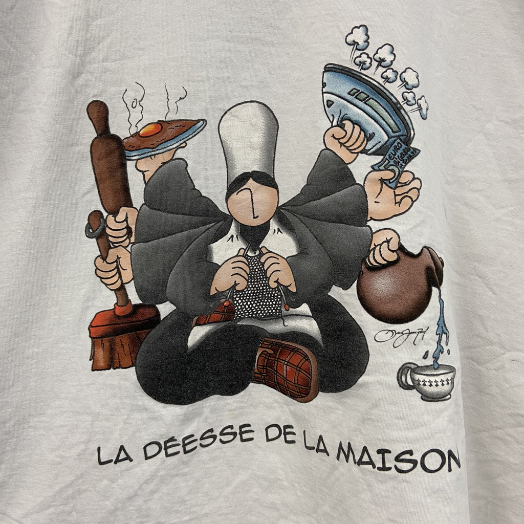 Mam'Goudig　マム・グディグ　半袖プリントキャラクターTシャツ　多機能な家庭の女神　コワフ　白　ホワイト　2XLサイズ　古着