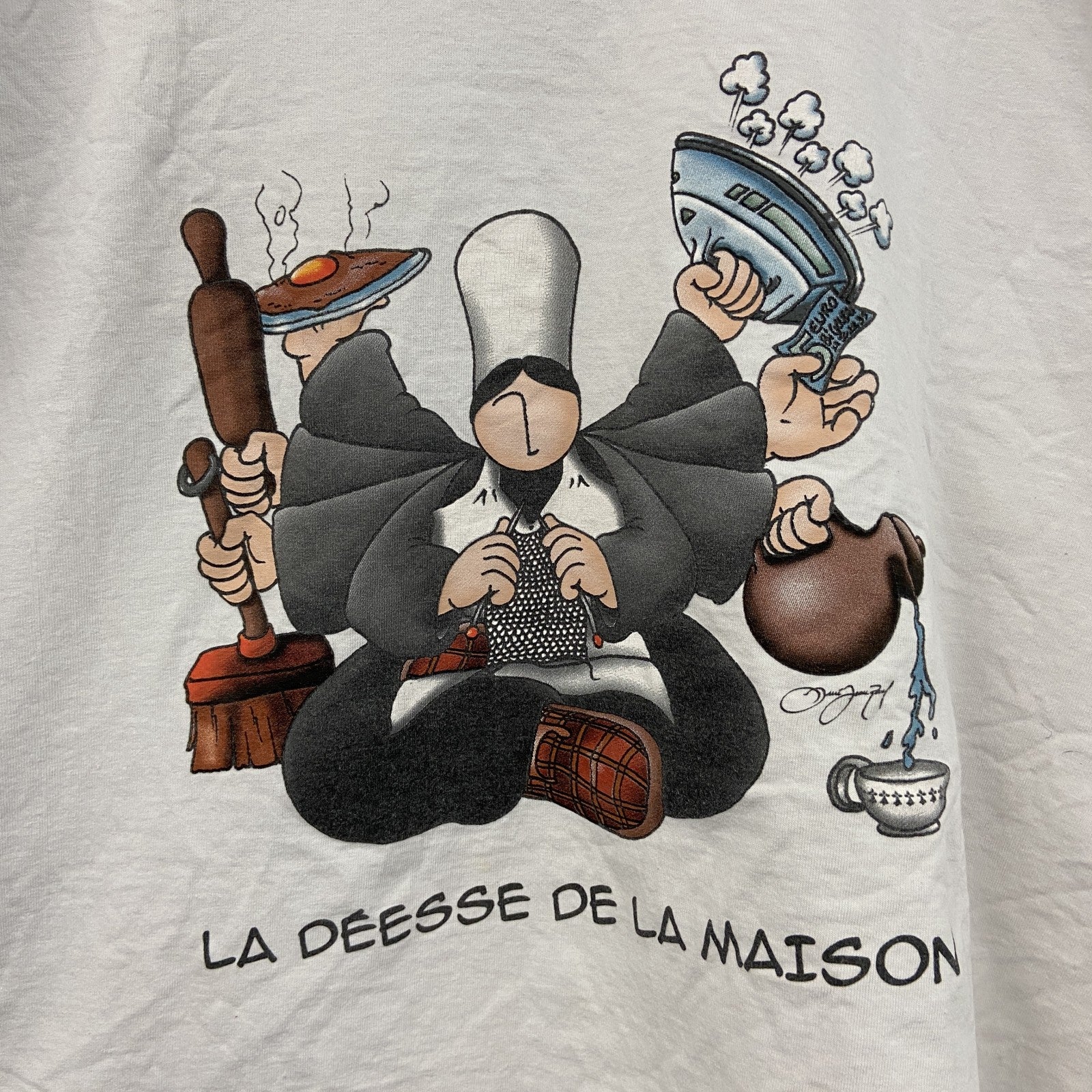 Mam'Goudig　マム・グディグ　半袖プリントキャラクターTシャツ　多機能な家庭の女神　コワフ　白　ホワイト　2XLサイズ　古着