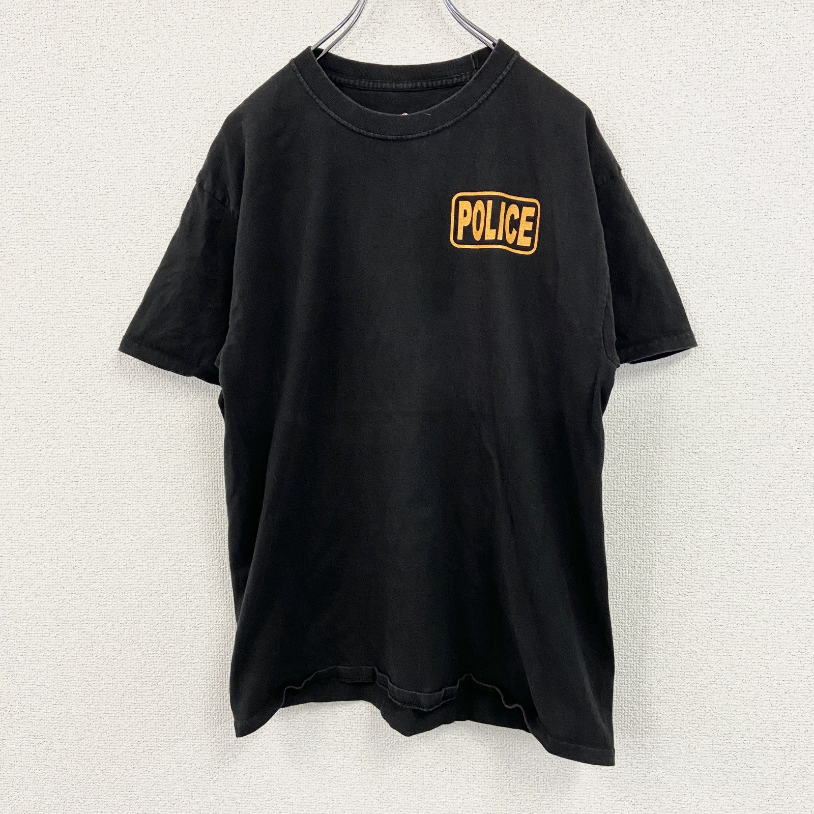 Hanes　ヘインズ　半袖プリントTシャツ　POLICE　両面プリント　黒　ブラック　Lサイズ　古着