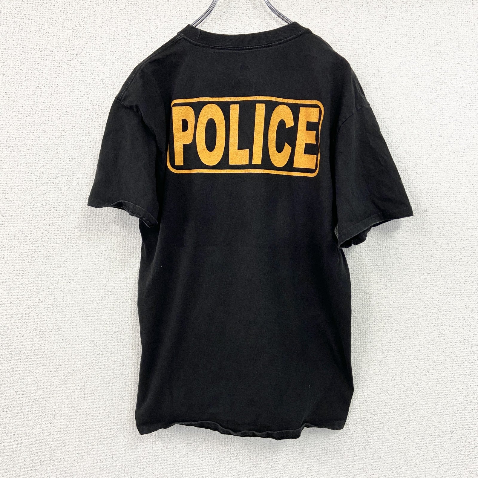 Hanes　ヘインズ　半袖プリントTシャツ　POLICE　両面プリント　黒　ブラック　Lサイズ　古着