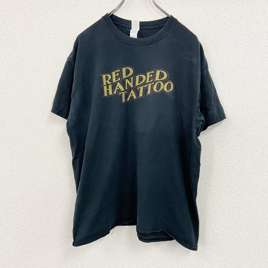 GILDAN　ギルダン　半袖プリントTシャツ　TATTOO　タトゥーショップ　デカロゴ　黒　ブラック　Lサイズ　古着