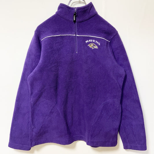 古着 used　NFL RAVENS　レイブンズ　長袖ハーフジップフリースジャケット　ワンポイント刺繡　アメフト　紫　Lサイズ