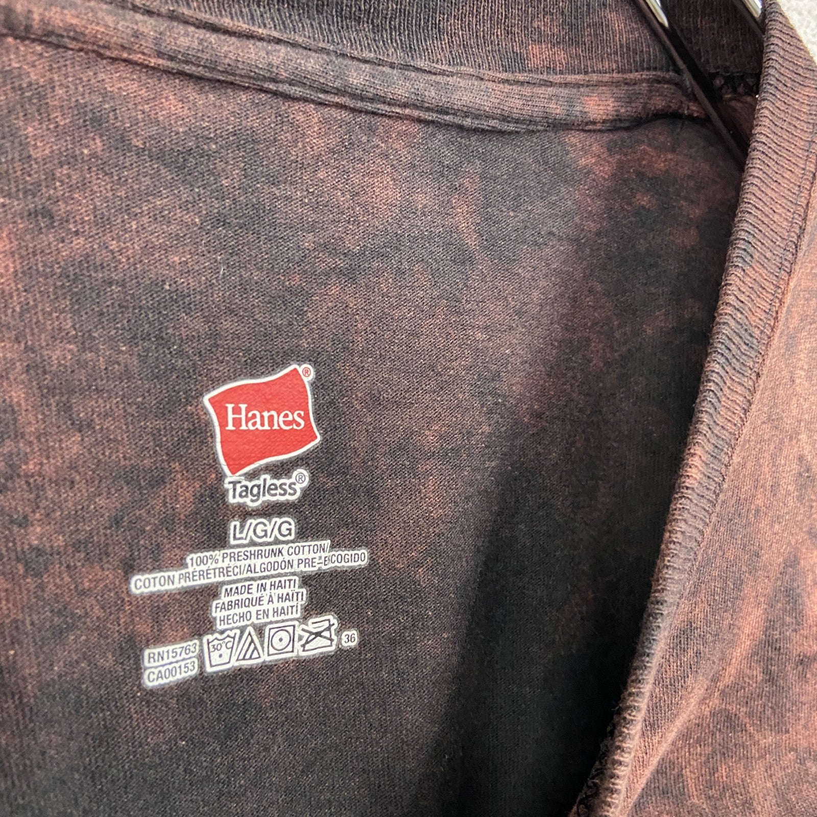 Hanes　ヘインズ　半袖プリントTシャツ　ポケット付き　ワンポイント　ブリーチ加工　黒　ブラック　Lサイズ　古着