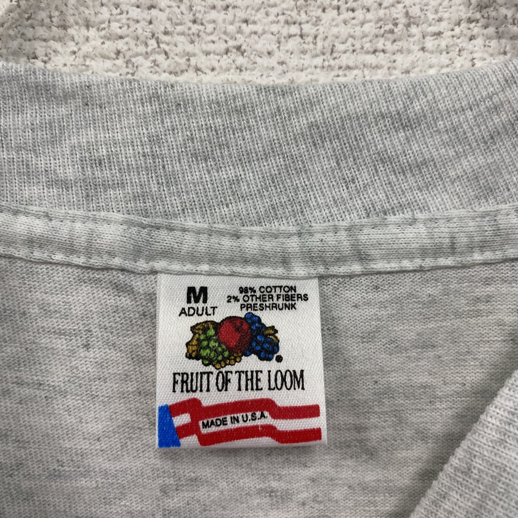 90s　FRUIT OF THE LOOM　フルーツオブザルーム　半袖プリントTシャツ　グレー　灰色　Mサイズ　　ヴィンテージ　古着