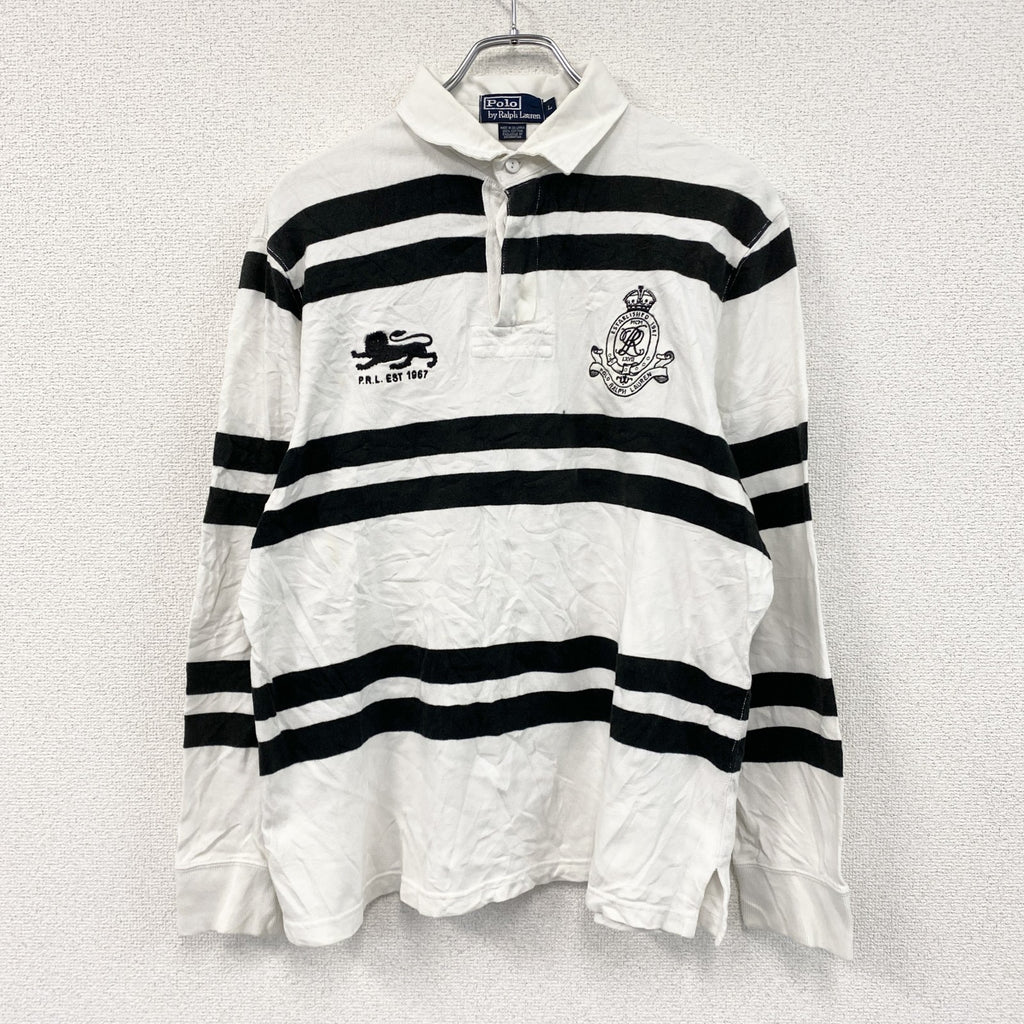 Polo by Ralph Lauren　ポロバイラルフローレン　ラガーシャツ　白　ホワイト　黒　ブラック　Lサイズ　古着
