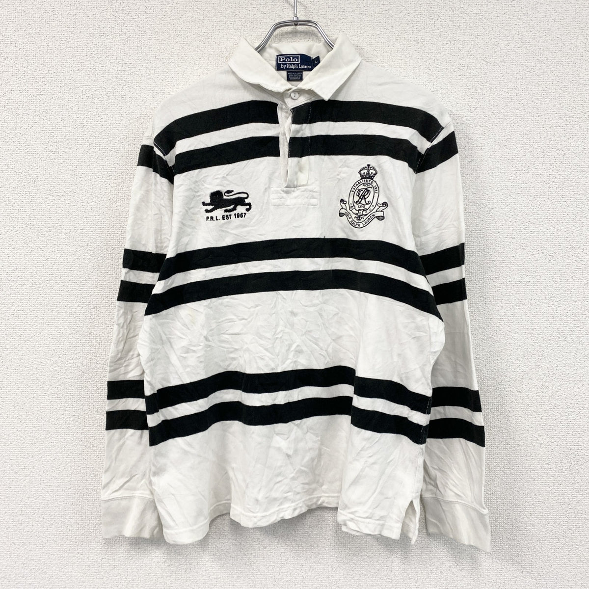 Polo by Ralph Lauren　ポロバイラルフローレン　ラガーシャツ　白　ホワイト　黒　ブラック　Lサイズ　古着