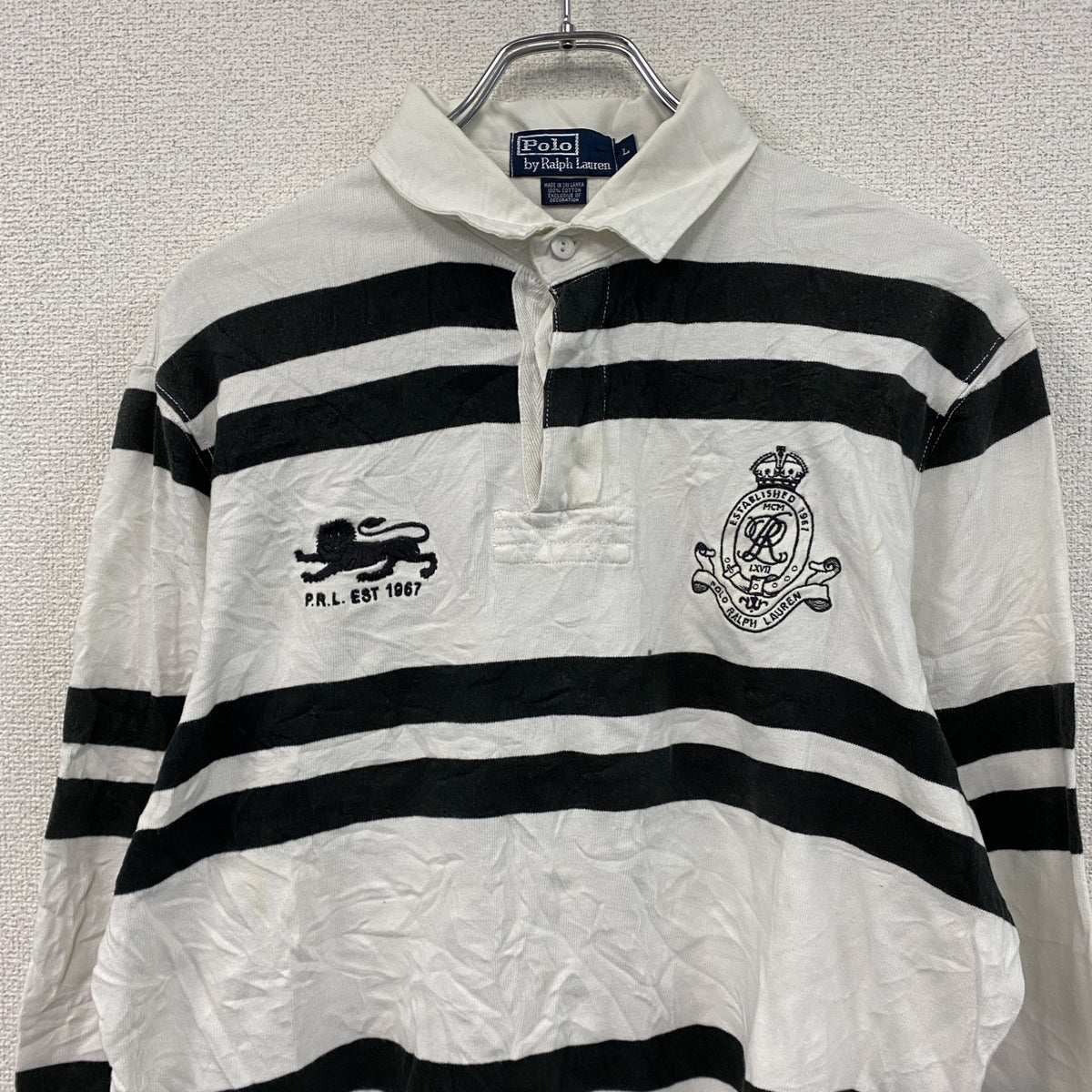 Polo by Ralph Lauren　ポロバイラルフローレン　ラガーシャツ　白　ホワイト　黒　ブラック　Lサイズ　古着