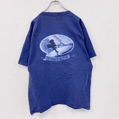 90s～　Disney　ディズニー　Mickey　ミッキー　半袖プリントTシャツ　ネイビー　Lサイズ　