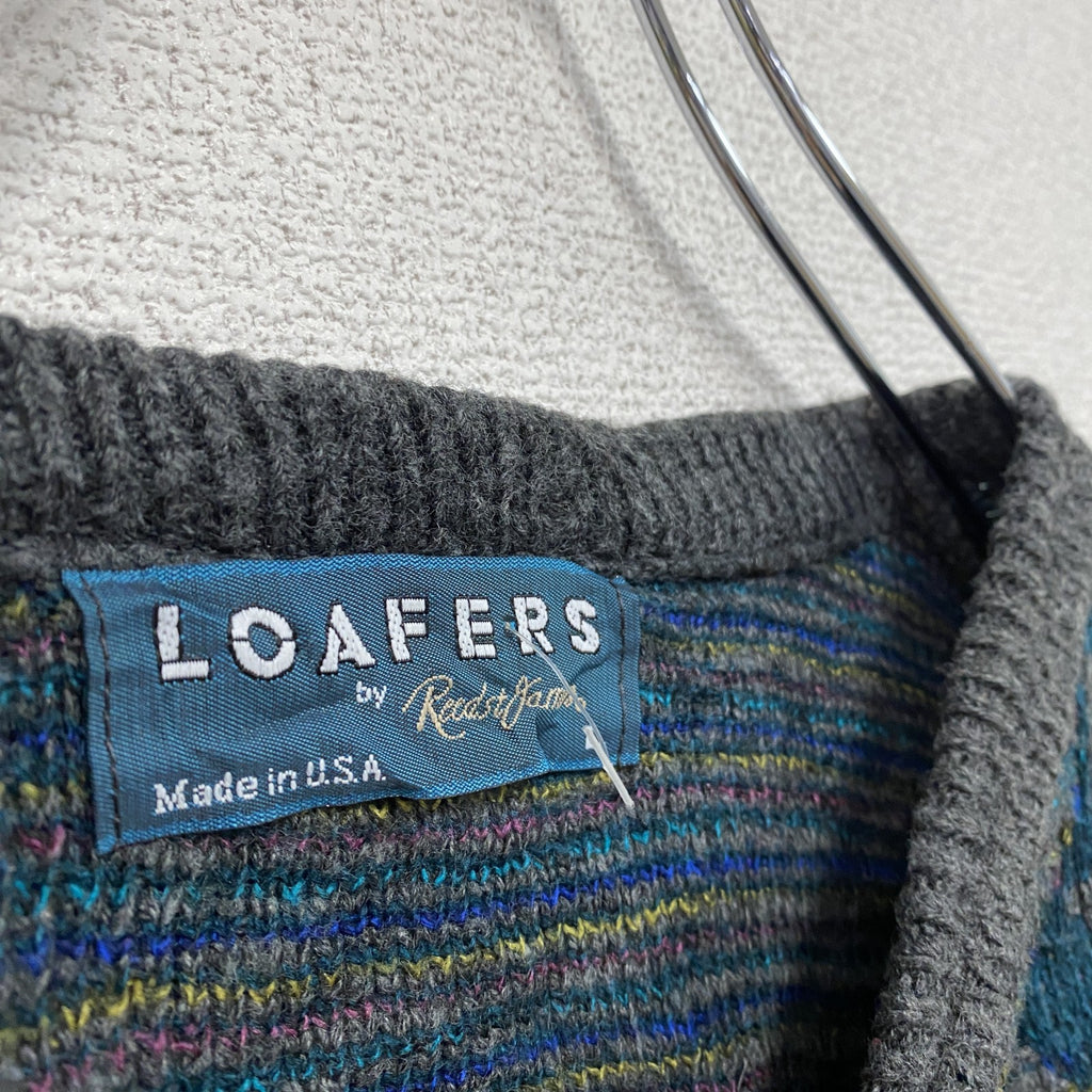 ～90s　LOAFERS　ニットセーター　ヴィンテージ　総柄　グレー　灰色　古着