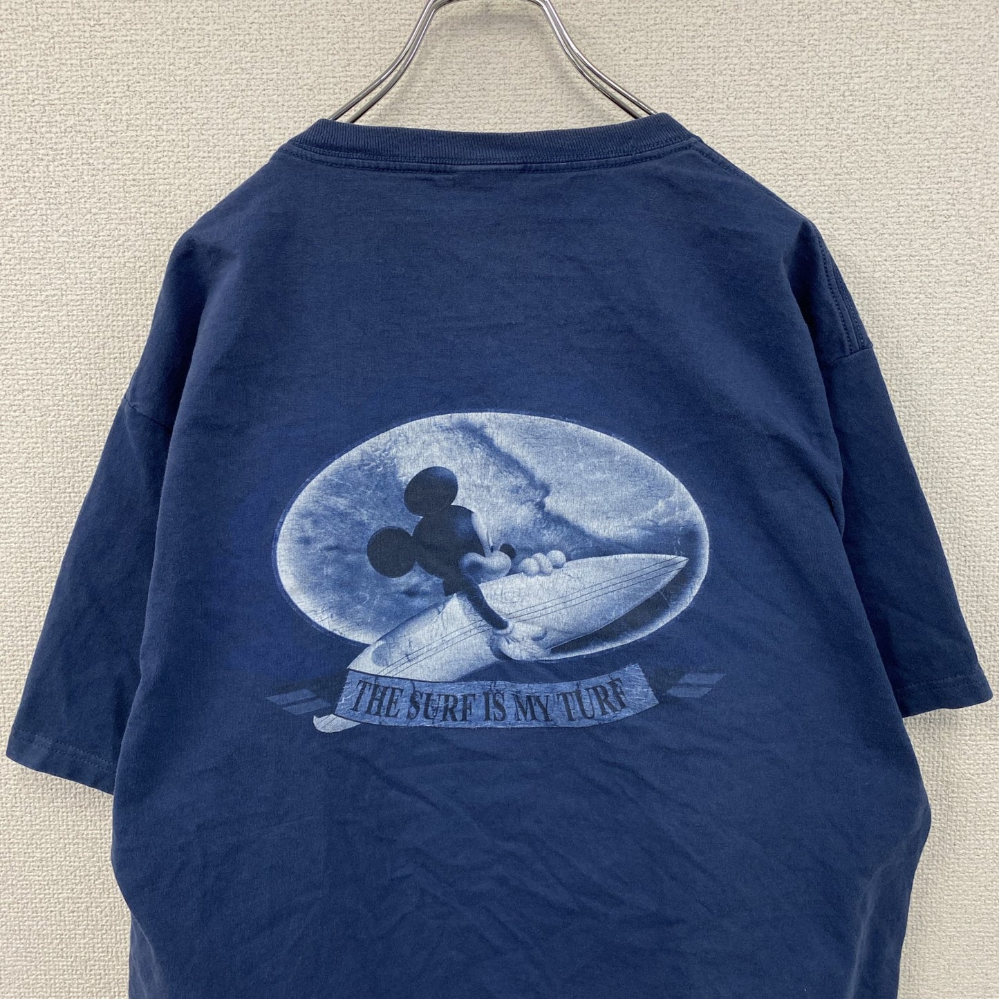 90s～　Disney　ディズニー　Mickey　ミッキー　半袖プリントTシャツ　ネイビー　Lサイズ　