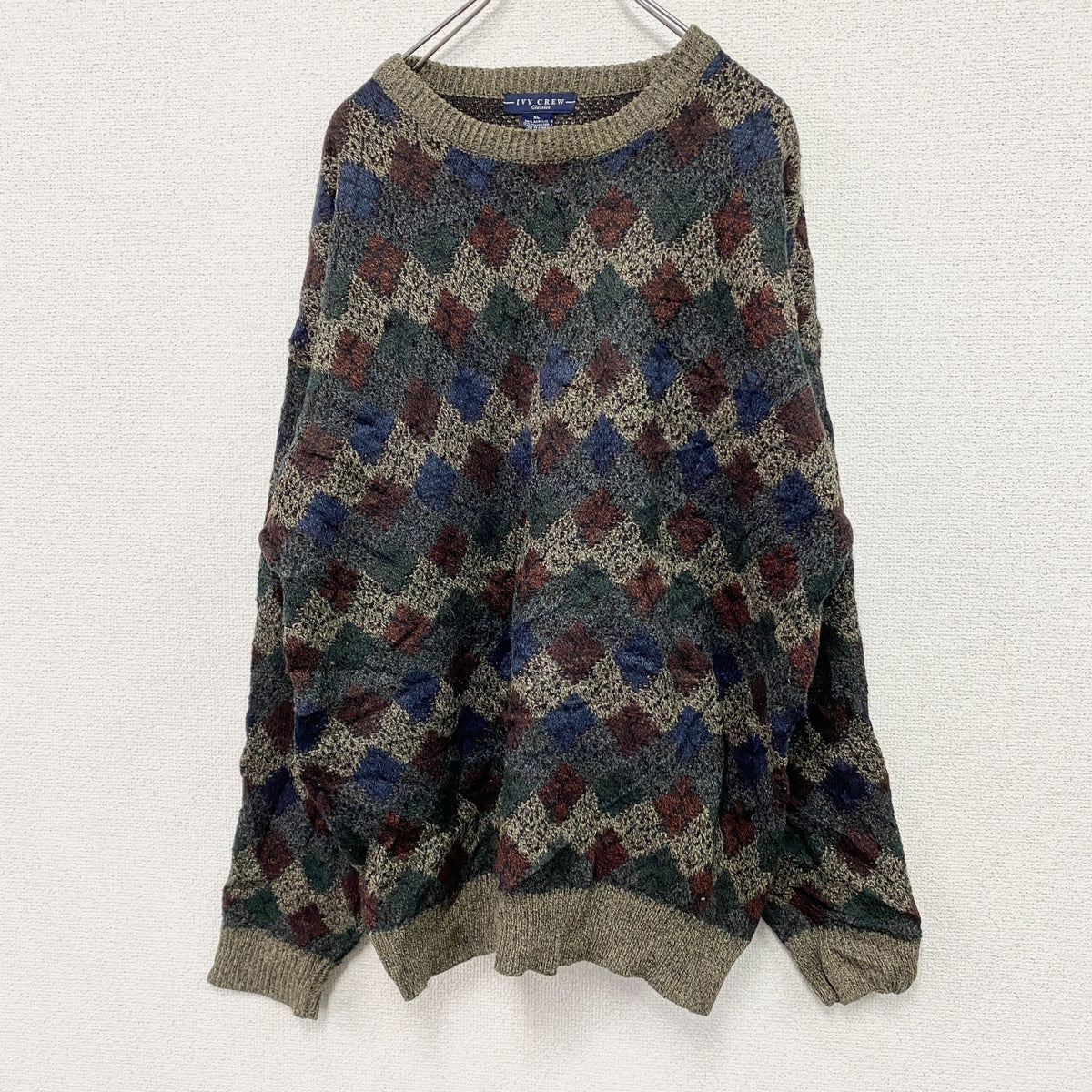 ～00s　IVY CREW　アクリルニットセーター　ヴィンテージ　総柄　マルチカラー　XLサイズ　古着