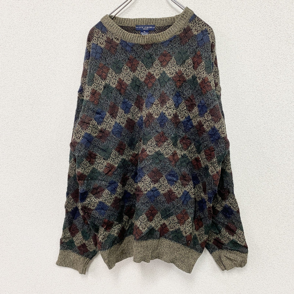 ～00s　IVY CREW　アクリルニットセーター　ヴィンテージ　総柄　マルチカラー　XLサイズ　古着