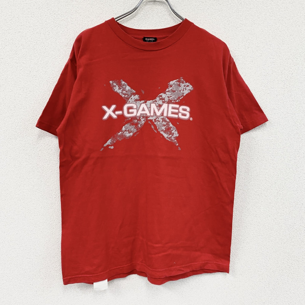 X-GAMES　エックスゲームズ　半袖プリントTシャツ　デカロゴ　赤　レッド　Mサイズ　古着