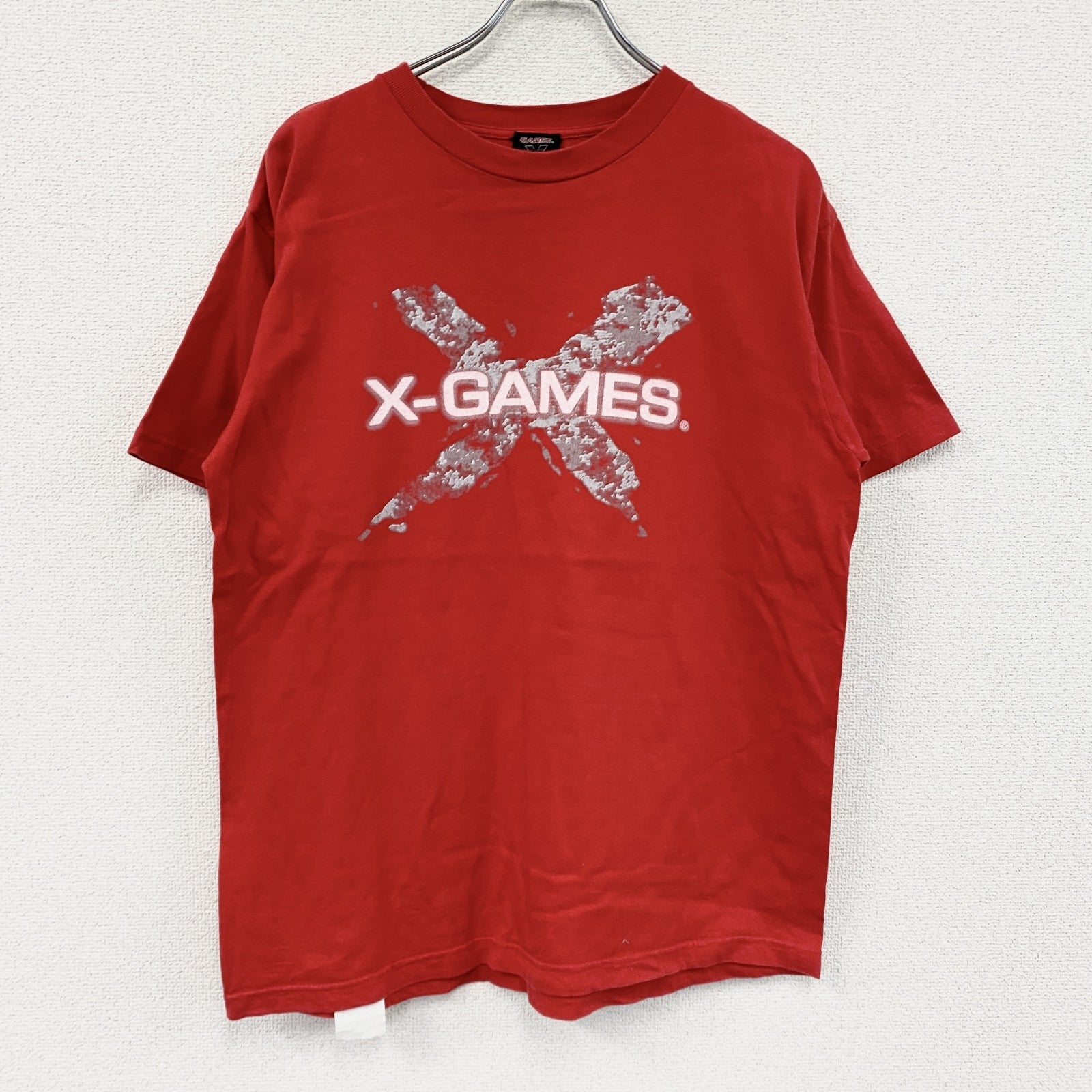 X-GAMES　エックスゲームズ　半袖プリントTシャツ　デカロゴ　赤　レッド　Mサイズ　古着