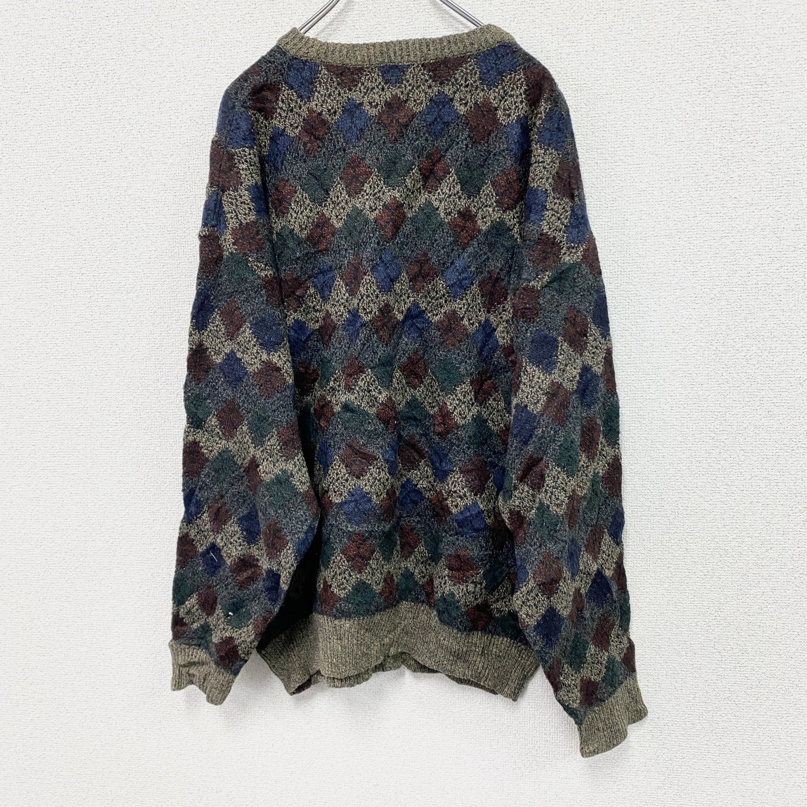～00s　IVY CREW　アクリルニットセーター　ヴィンテージ　総柄　マルチカラー　XLサイズ　古着